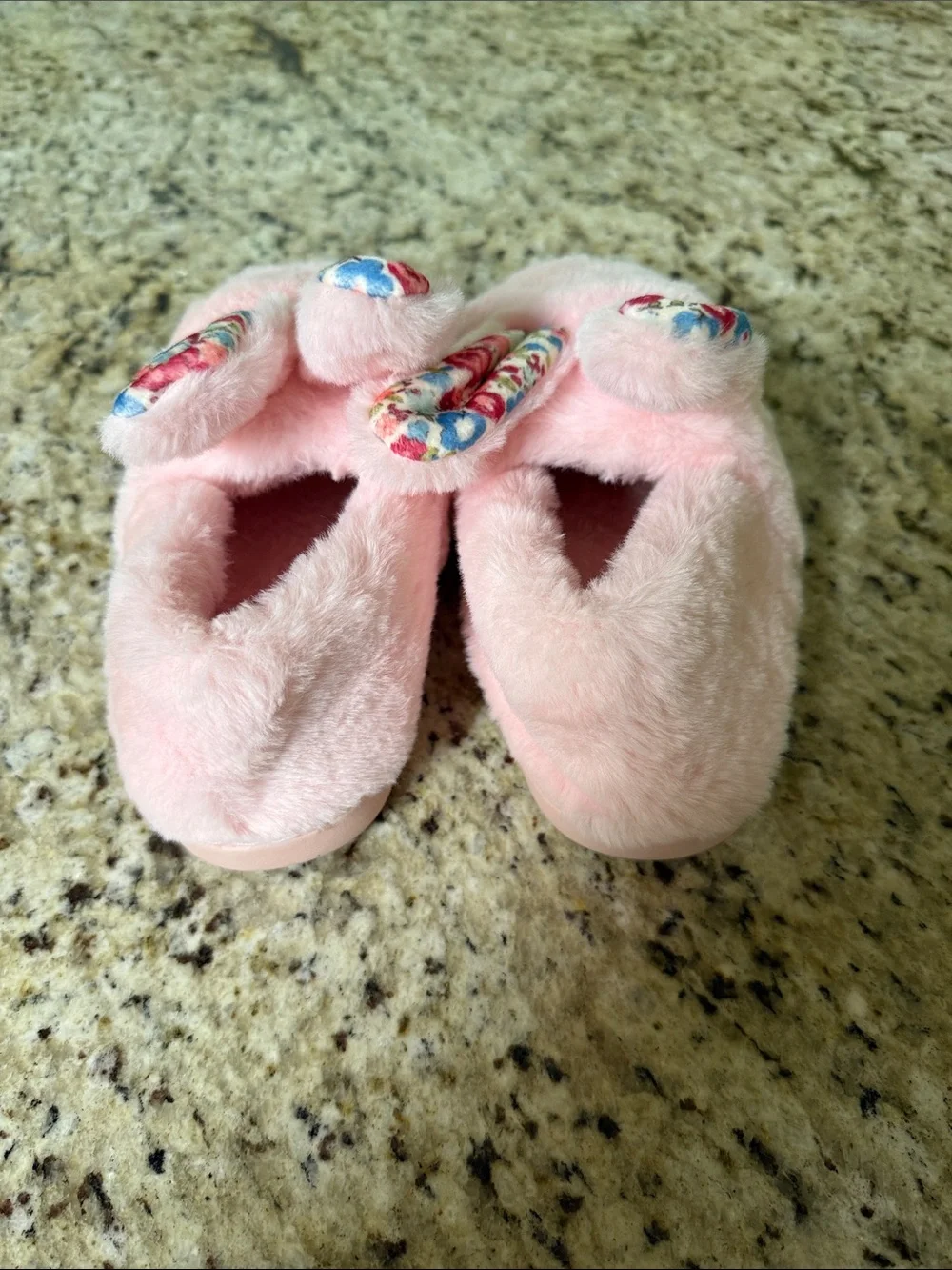 Plush Pink Bunny Slippers for Kids - Soft Slip-On Indoor Shoes